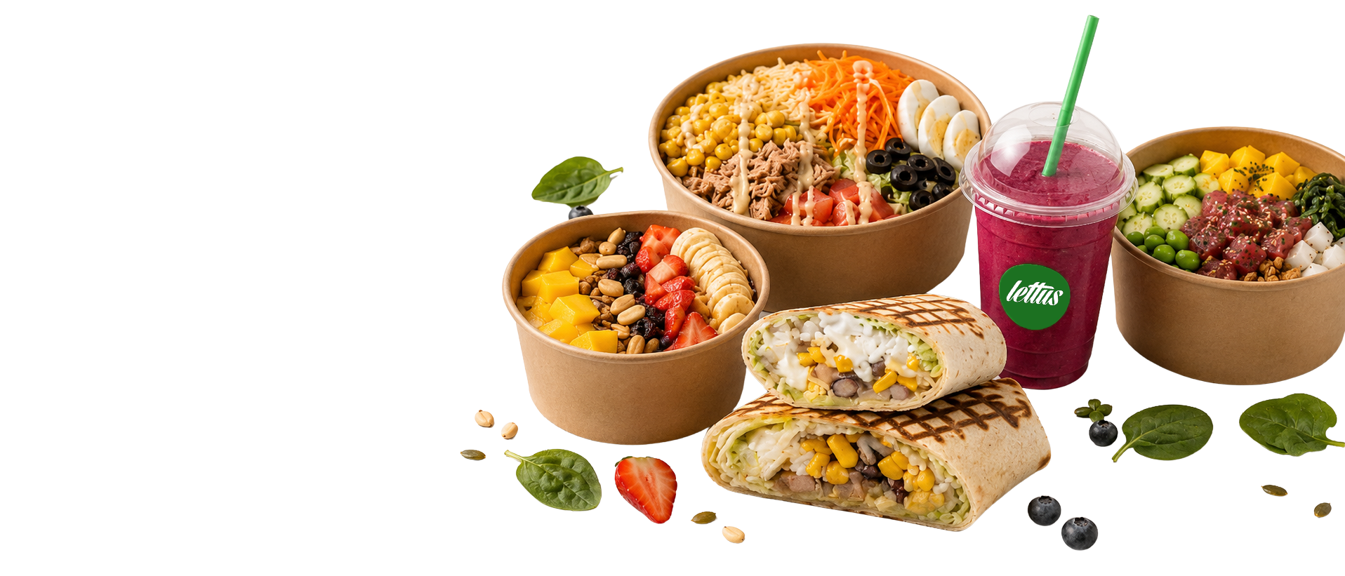 Productos Lettus — bowls, wraps, poké y smoothie